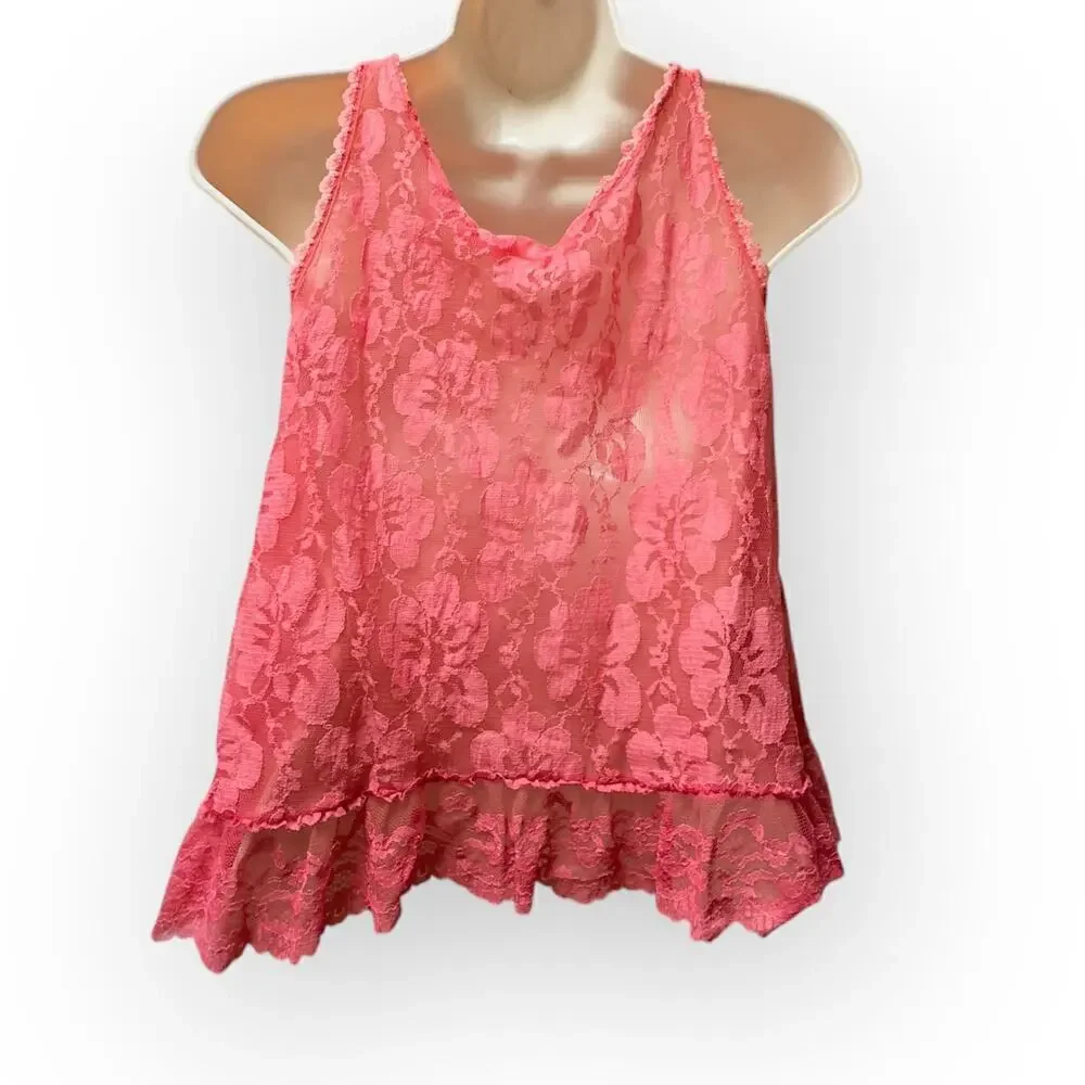 Red Lace 1960s Babydoll Cami Sleeveless Top Hand Dyed Vintage Lingerie Rosette - Picture 3 of 14